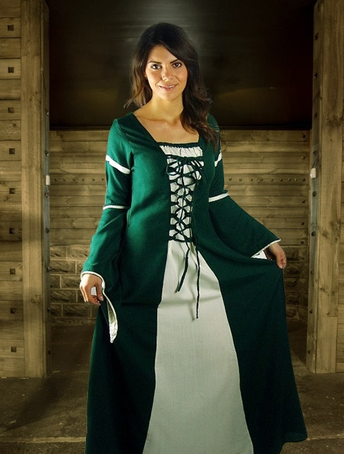 Green & White Medieval Dress - The Medieval Shoppe